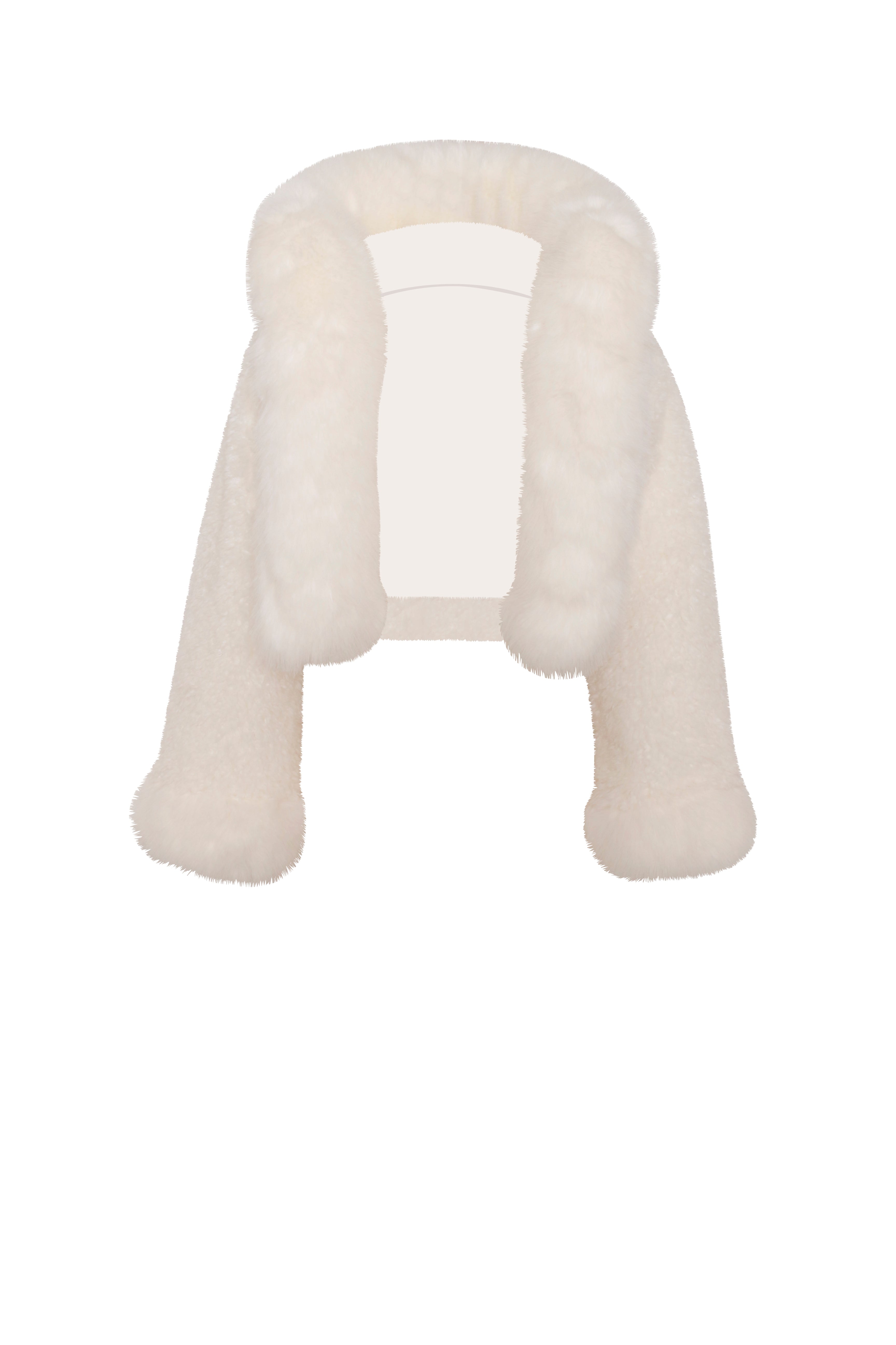 Kali White Cropped Faux Fur Jacket With Hood